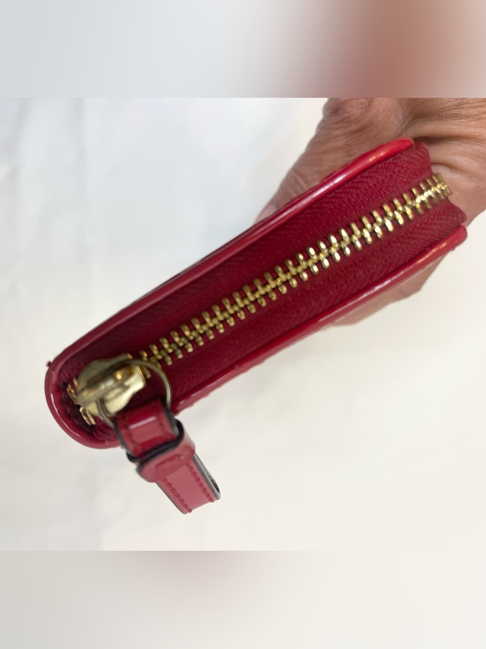 Coach Red Patent Leather Zip-Around Wallet with Bow and Heart Charm - Picture 7 of 15